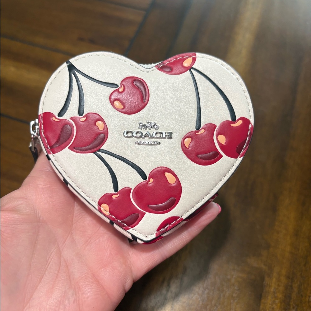 Coach Heart-Shaped Cherry Coin Purse silver hardware